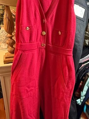 CHANEL Hot Pink Knit cashmere Jumpsuit with Gold Buttons 2022 collection